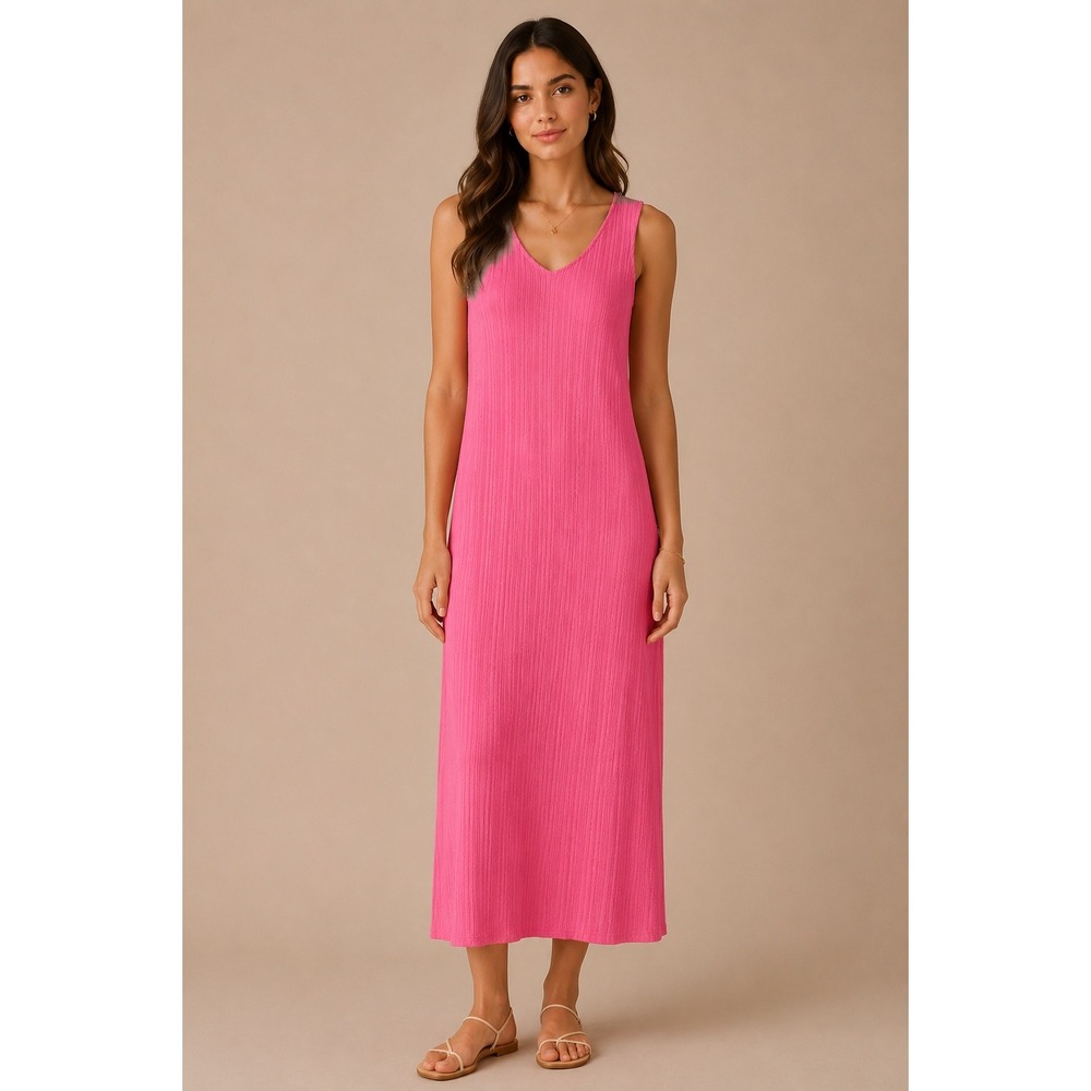 Andree by Unit Ribbed Maxi Dress Pink Textured V-Neck Sleeveless S